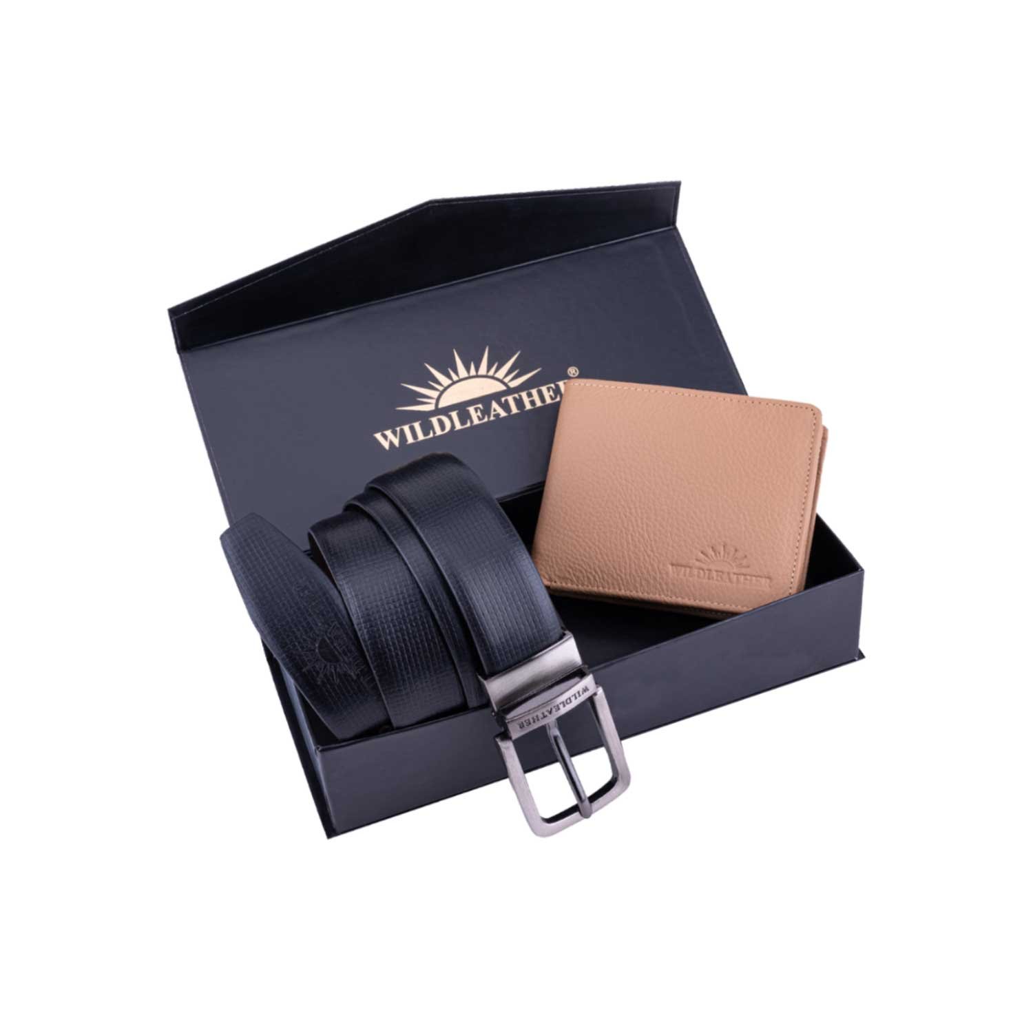 Wildleather Men's Reversible Textured Belt & Leather Bifold Wallet Gift Box Set (CMB110-101)