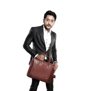 Wildleather Men's Genuine Leather Office Laptop Bag,15.6 Inch Briefcase Messenger Bag with Croc-Embossed Side Panels & Removable Shoulder Strap (OFL115-830)