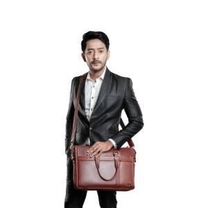 Wildleather Men's Genuine Leather Office Laptop Bag – 16 Inch Executive Briefcase Messenger Bag with Front Zipper & Antique Brass Hardware (OFL115-843)