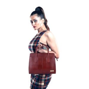 Wildleather Ladies Textured Leather Handbag & Sling Bag LSG115-2065 Elegant Top-Handle Tote Bag with Protective Bottom Feet