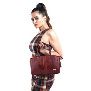 Wildleather Ladies Croc-Embossed Leather Handbag & Sling Bag LSG115-2089 Dual-Compartment Structured Satchel Tote Bag