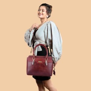 Wildleather Ladies Croc-Pattern Genuine Leather Handbag & Sling Bag LSG115-2091 Structured Top-Handle Satchel Tote Bag
