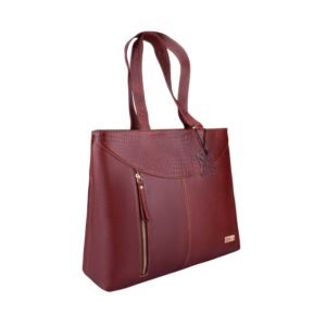 Wildleather Ladies Leather Shoulder & Tote Bag LSD115-2055 Premium Croc-Patch Accent Handbag with Dual Back Zip Pockets