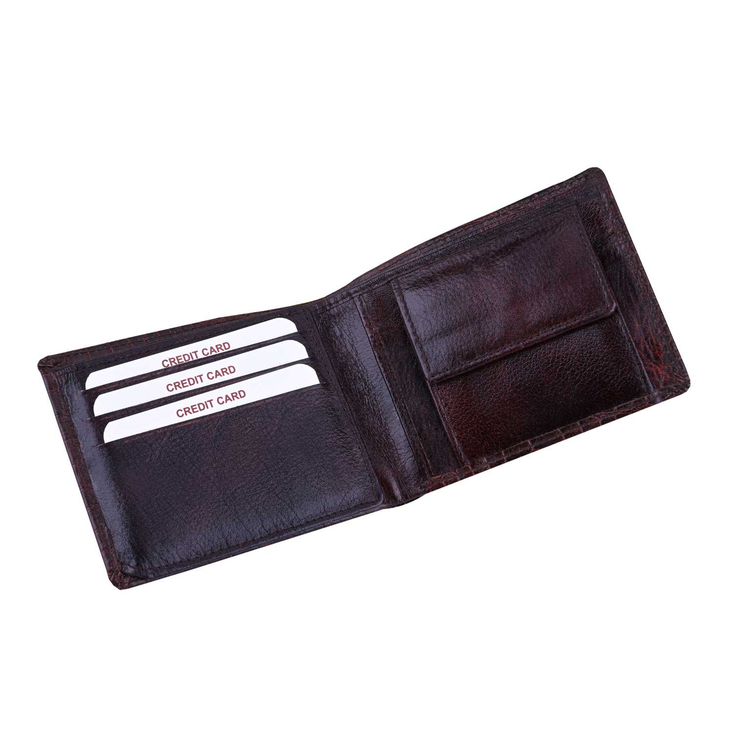 Wildleather Men's Crocodile-Embossed Genuine Leather Bifold Wallet with Coin Pocket (GWL105-099) - Image 3