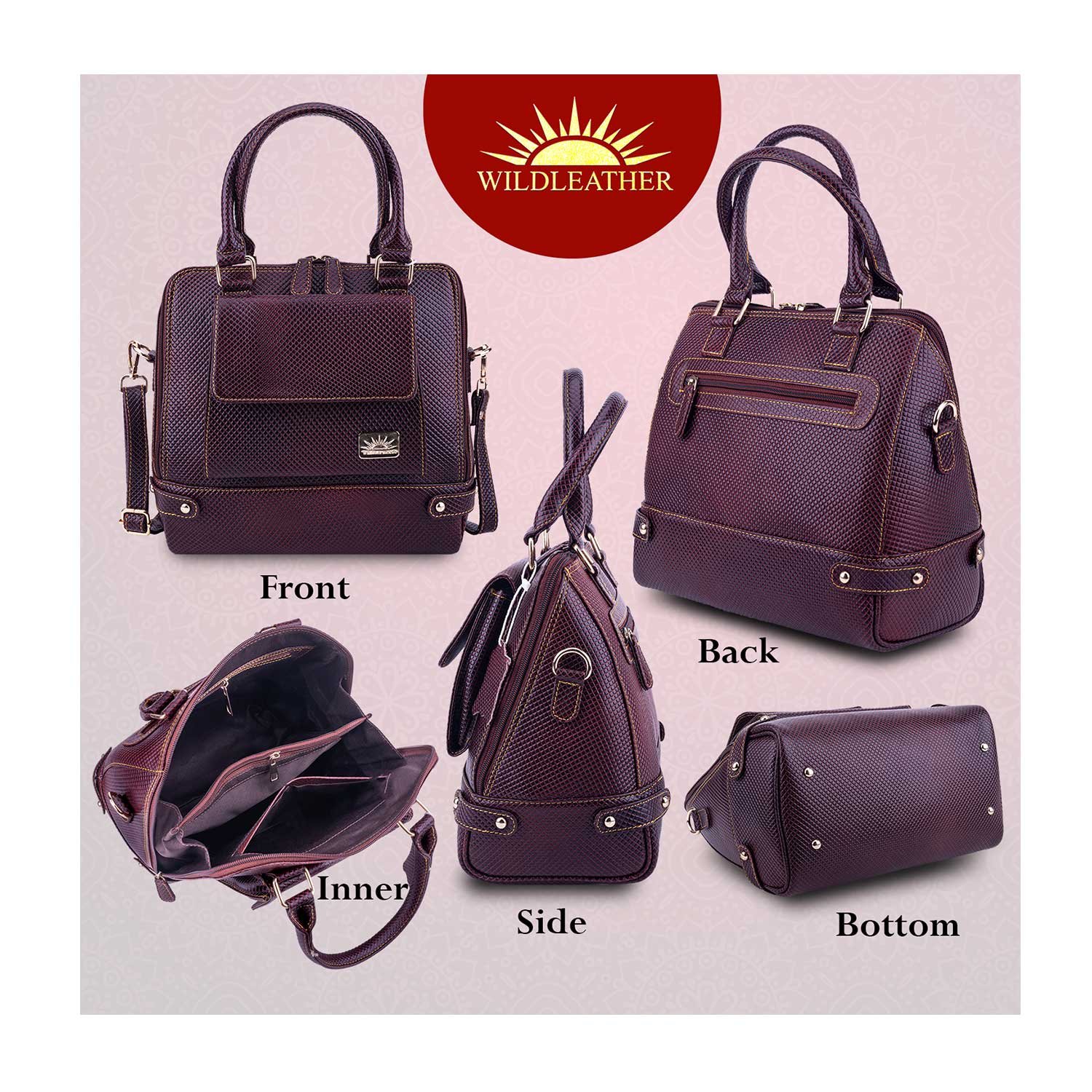 WILDLEATHER Women's Genuine Leather Satchel Bag – Multi-Compartment Crossbody Handbag with Top Handles & Detachable Shoulder Strap(LSG115-790) - Image 3