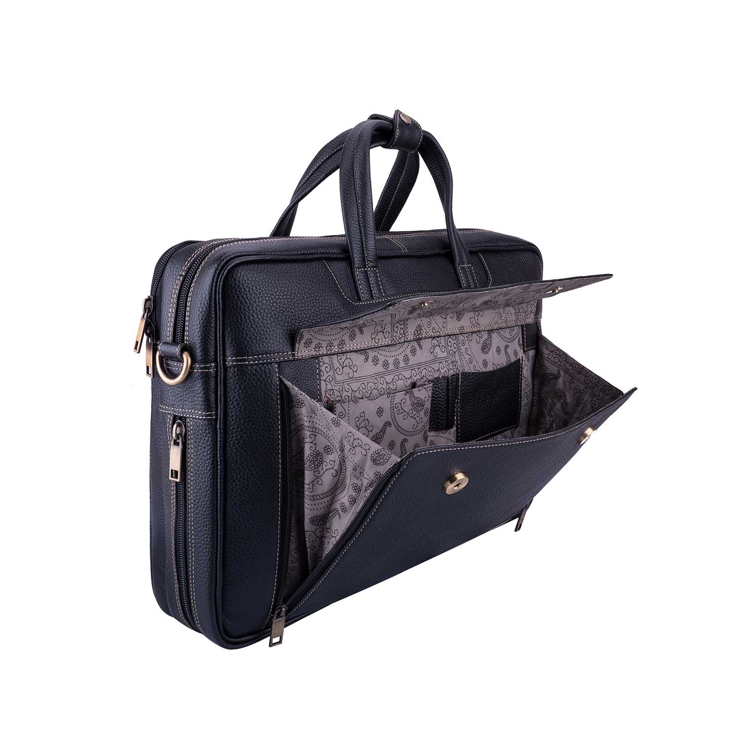Wildleather Men's Leather Executive Briefcase – Multi-Compartment Laptop Messenger Bag (OFL107-205) - Image 4