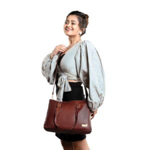WILDLEATHER Women's Genuine Leather Shoulder Bag – 14.5-Inch Large Tote Bag with Multi-Compartment Interior, Back Zip Pocket & Detachable Crossbody Strap(LSD115-216)