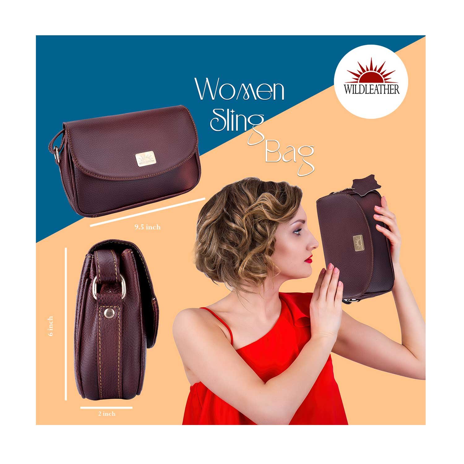 WILDLEATHER Women's Genuine Leather Sling Bag – Flap Over Crossbody Purse with Adjustable Shoulder Strap & Multi-Pocket Compartments (LSG 115-2034) - Image 7