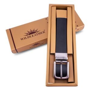 Wildleather Men's 100% Genuine Leather Reversible Belt – Black & Brown Dual-Sided Strap with Twist Pin Buckle & Gift Box (GBT205-715)