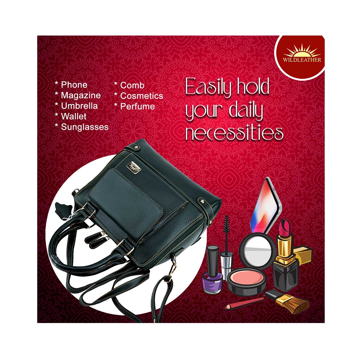 WILDLEATHER Women's Genuine Leather Satchel Bag – Multi-Compartment Crossbody Handbag with Top Handles & Detachable Shoulder Strap(LSG115-790) - Image 5