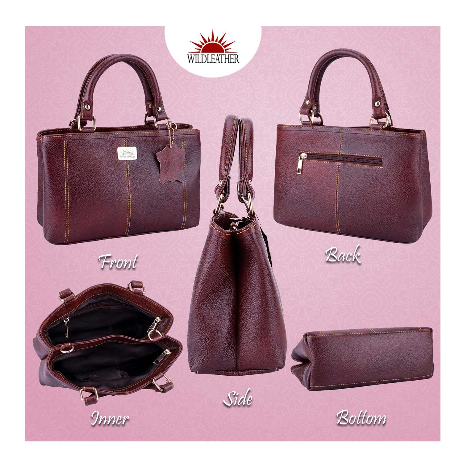 Wildleather Ladies Genuine Leather Handbag & Sling Bag LSG115-2050 Stylish Top-Handle Satchel with Multi-Compartments - Image 4